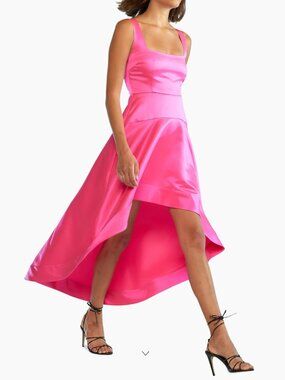 💋 Cynthia Rowley Hot Pink Satin High Lo Dress | Size 6 | Statement Cocktail